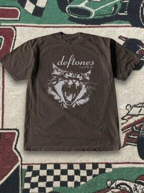 Deftones Around The Fur T-Shirt Screaming Cat Graphic Brown Tee